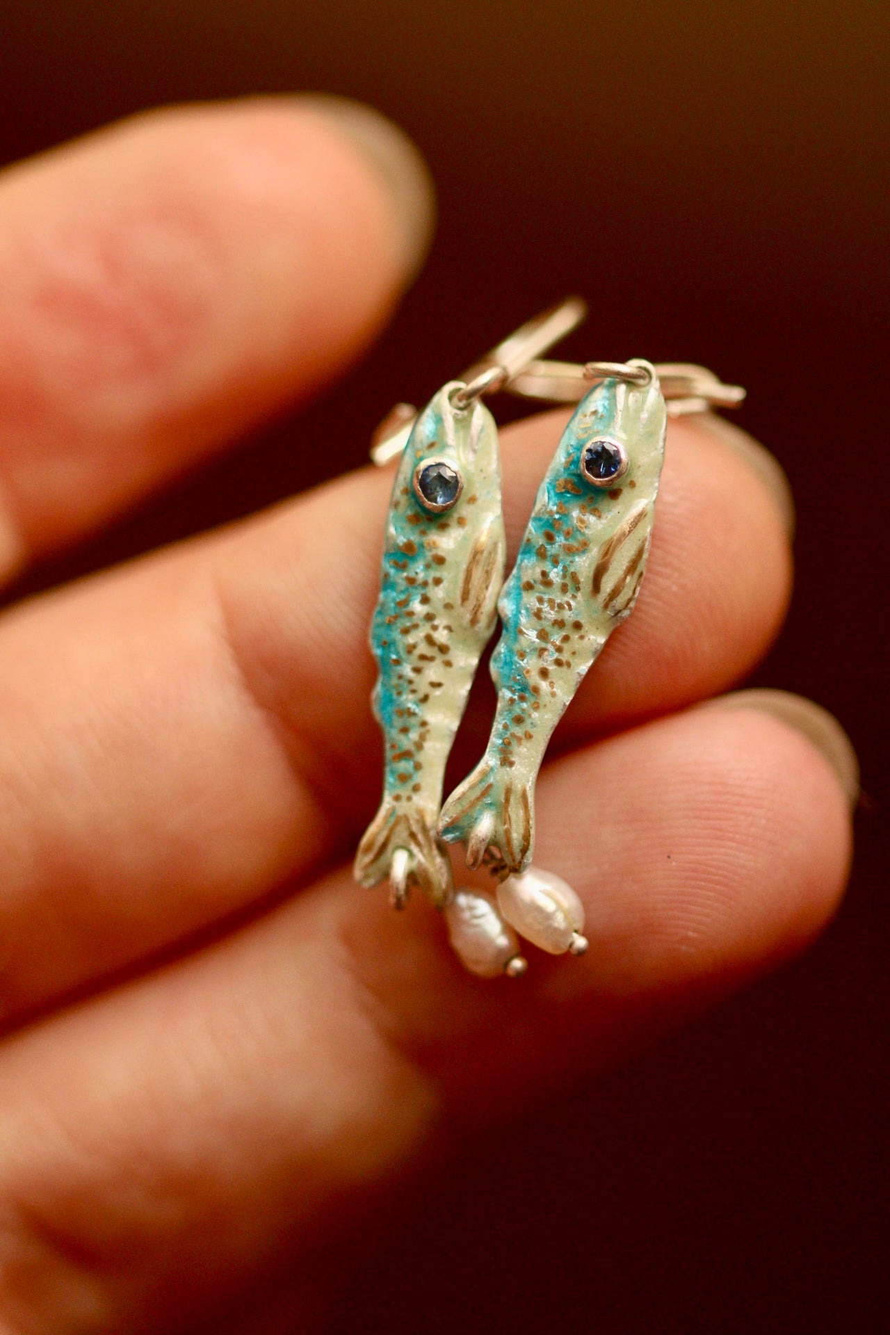 Enamel fish earrings