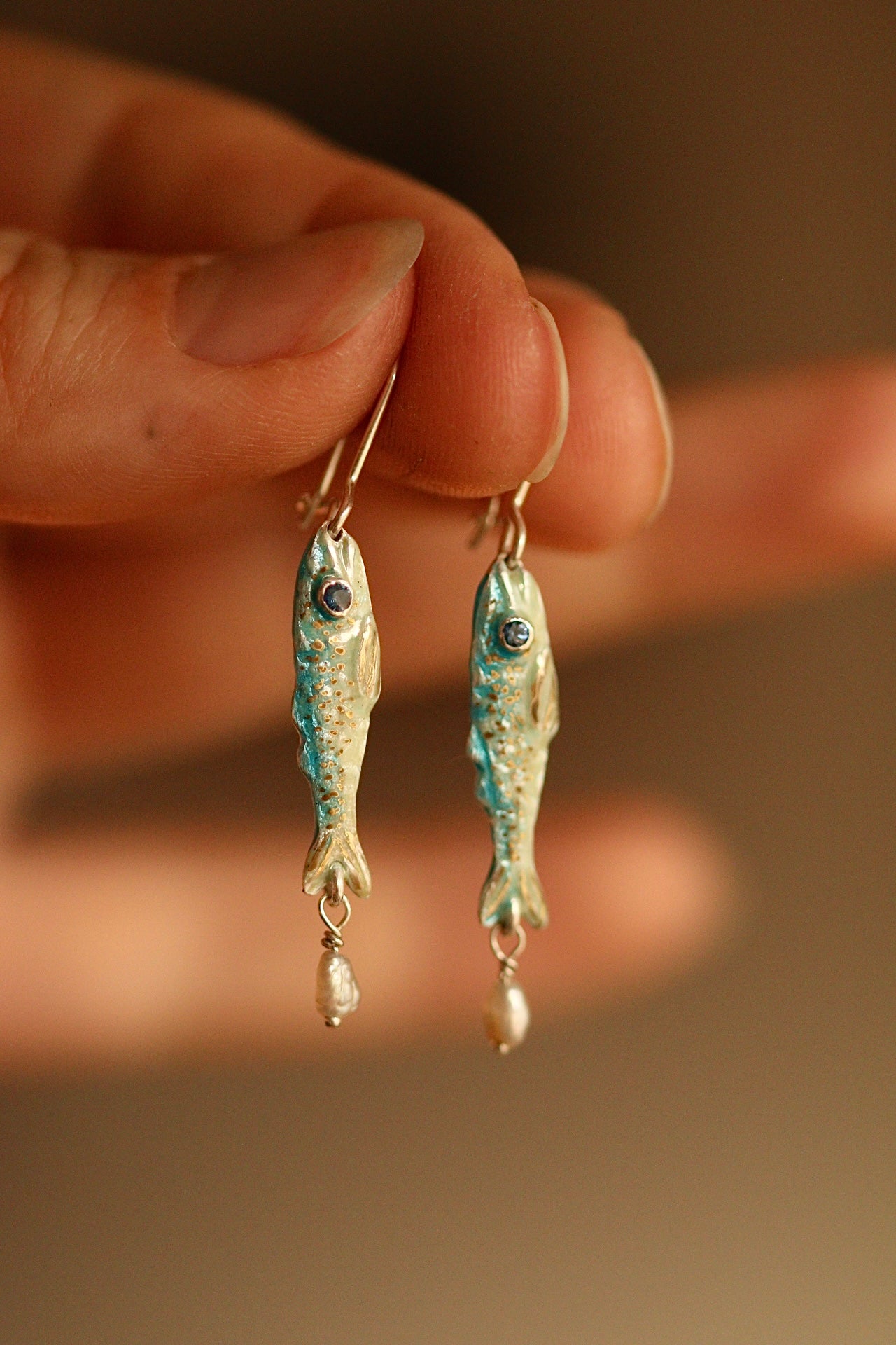 Enamel fish earrings