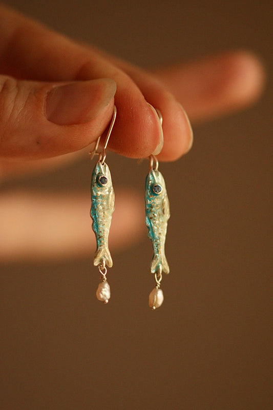Enamel fish earrings
