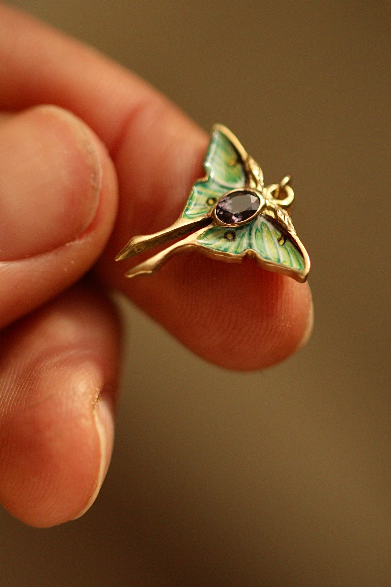 Solid 14k gold luna moth pendant