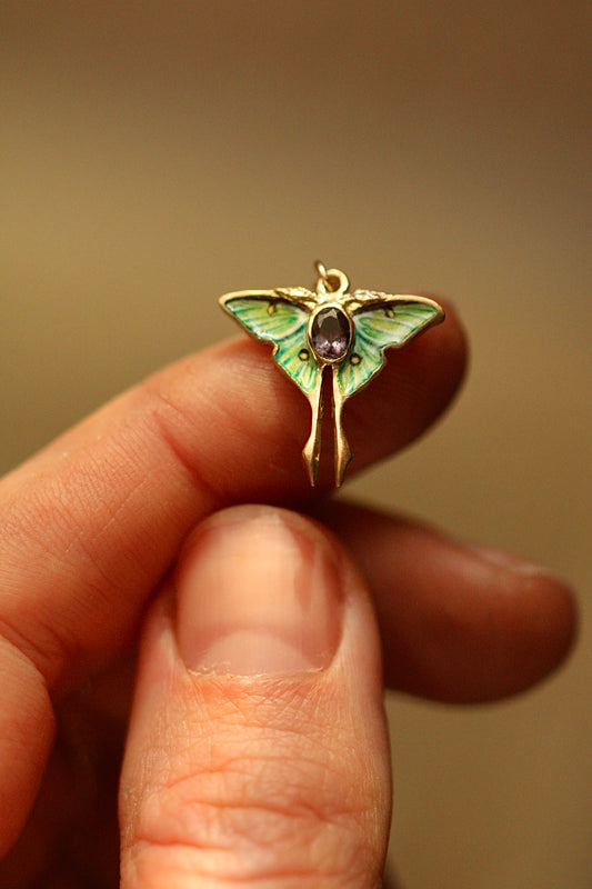 Solid 14k gold luna moth pendant