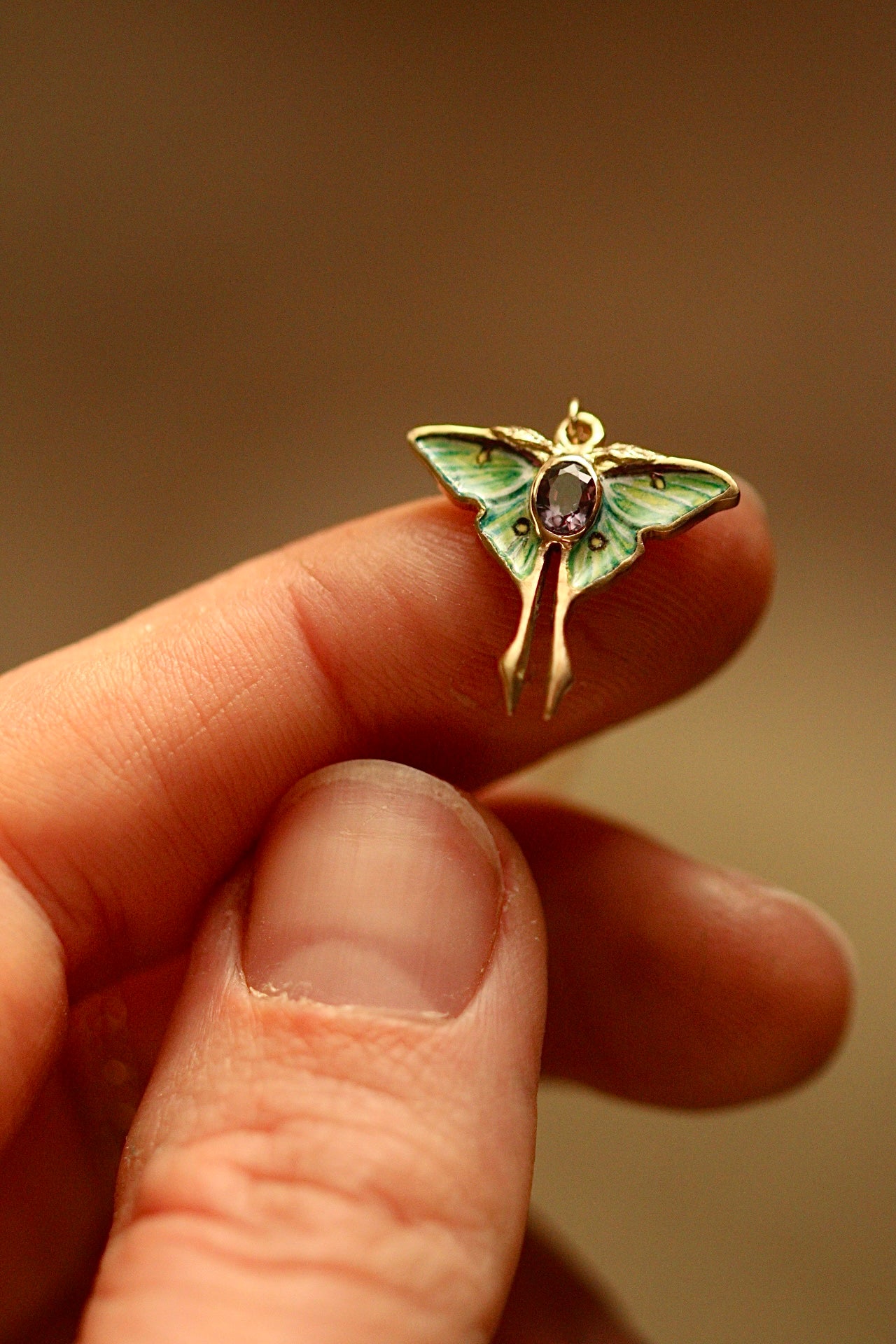 Solid 14k gold luna moth pendant