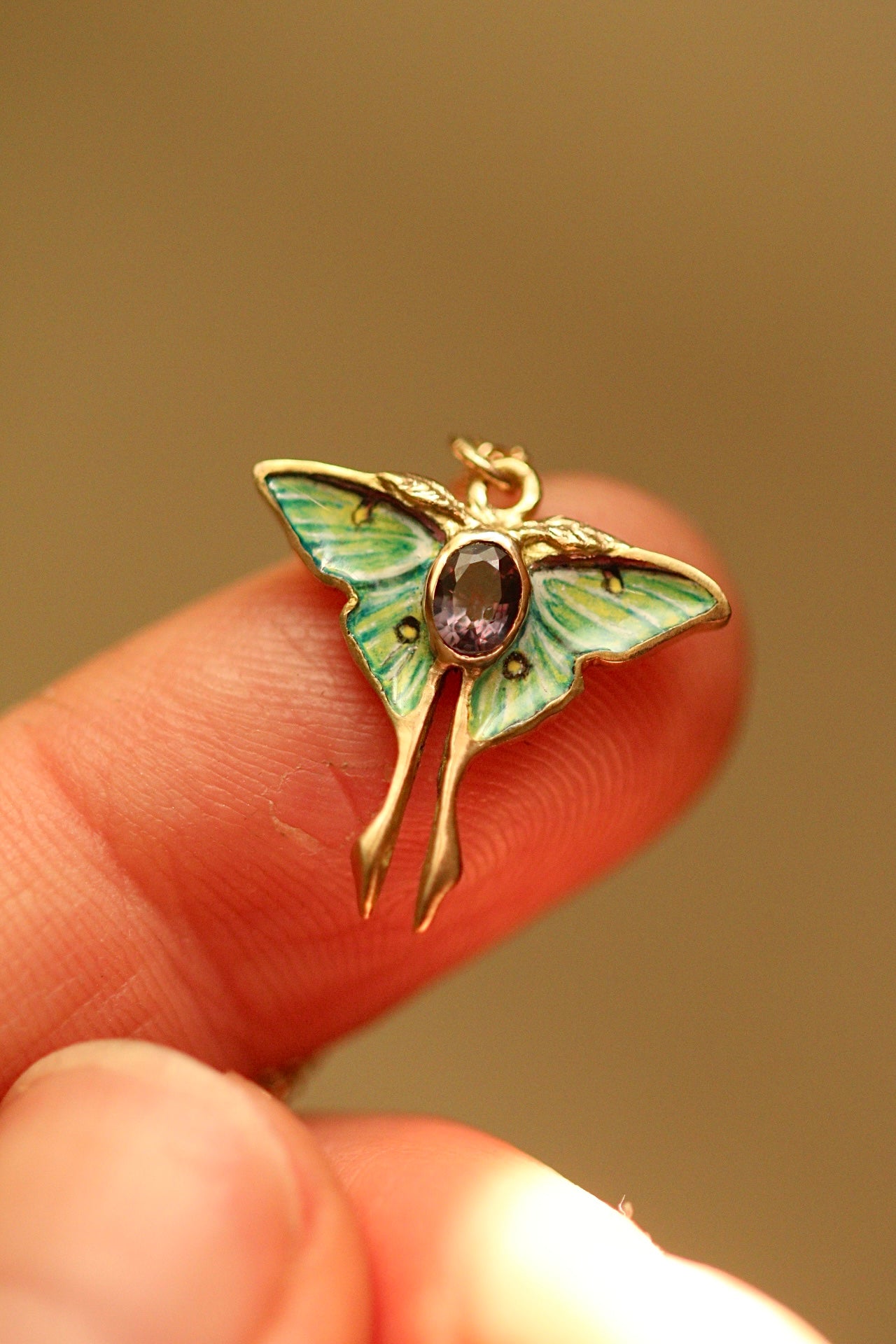 Solid 14k gold luna moth pendant