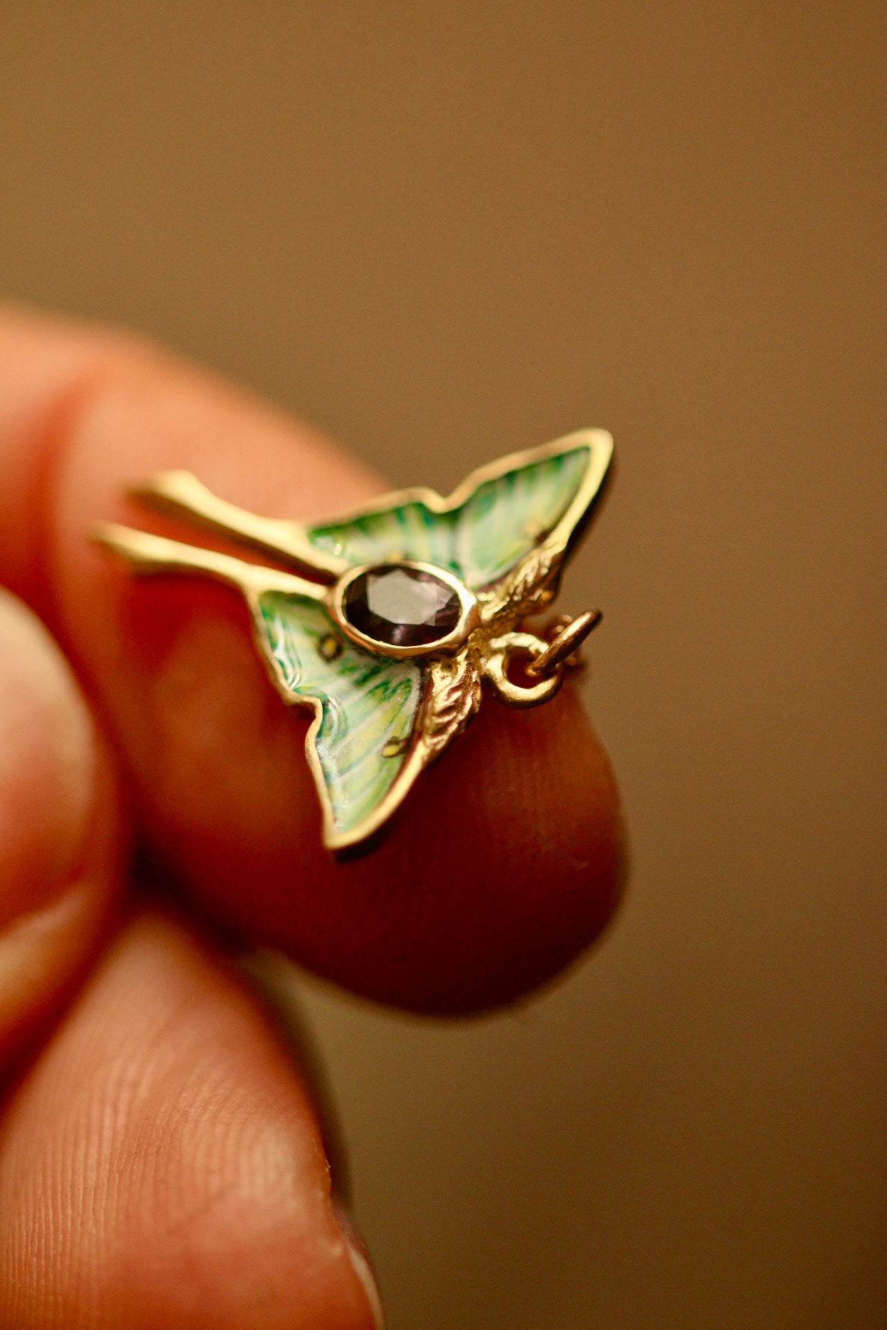 Solid 14k gold luna moth pendant