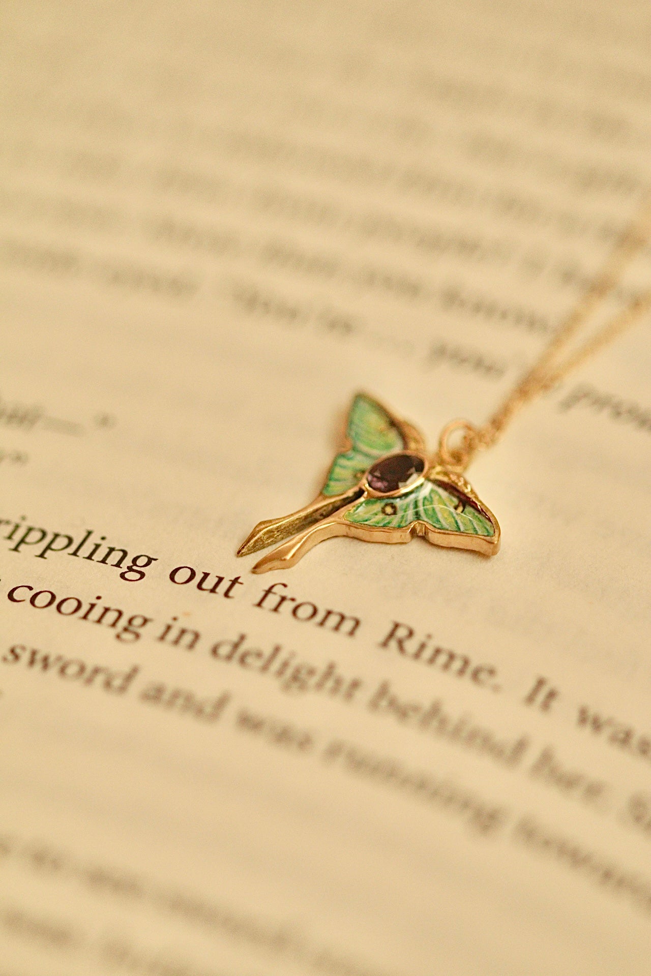 Solid 14k gold luna moth pendant