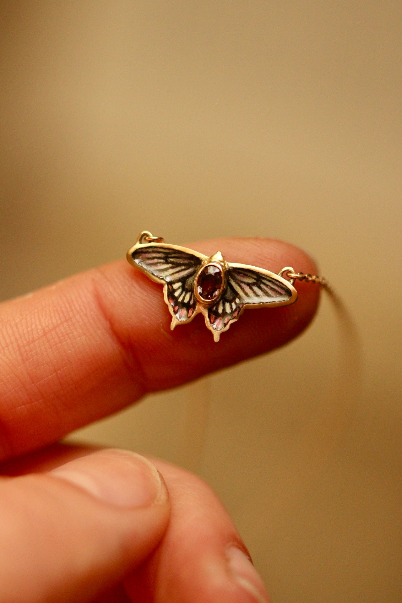 14k solid gold Malabar rose butterfly pendant