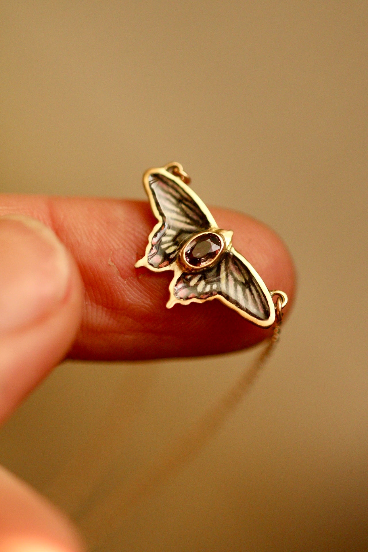 14k solid gold Malabar rose butterfly pendant