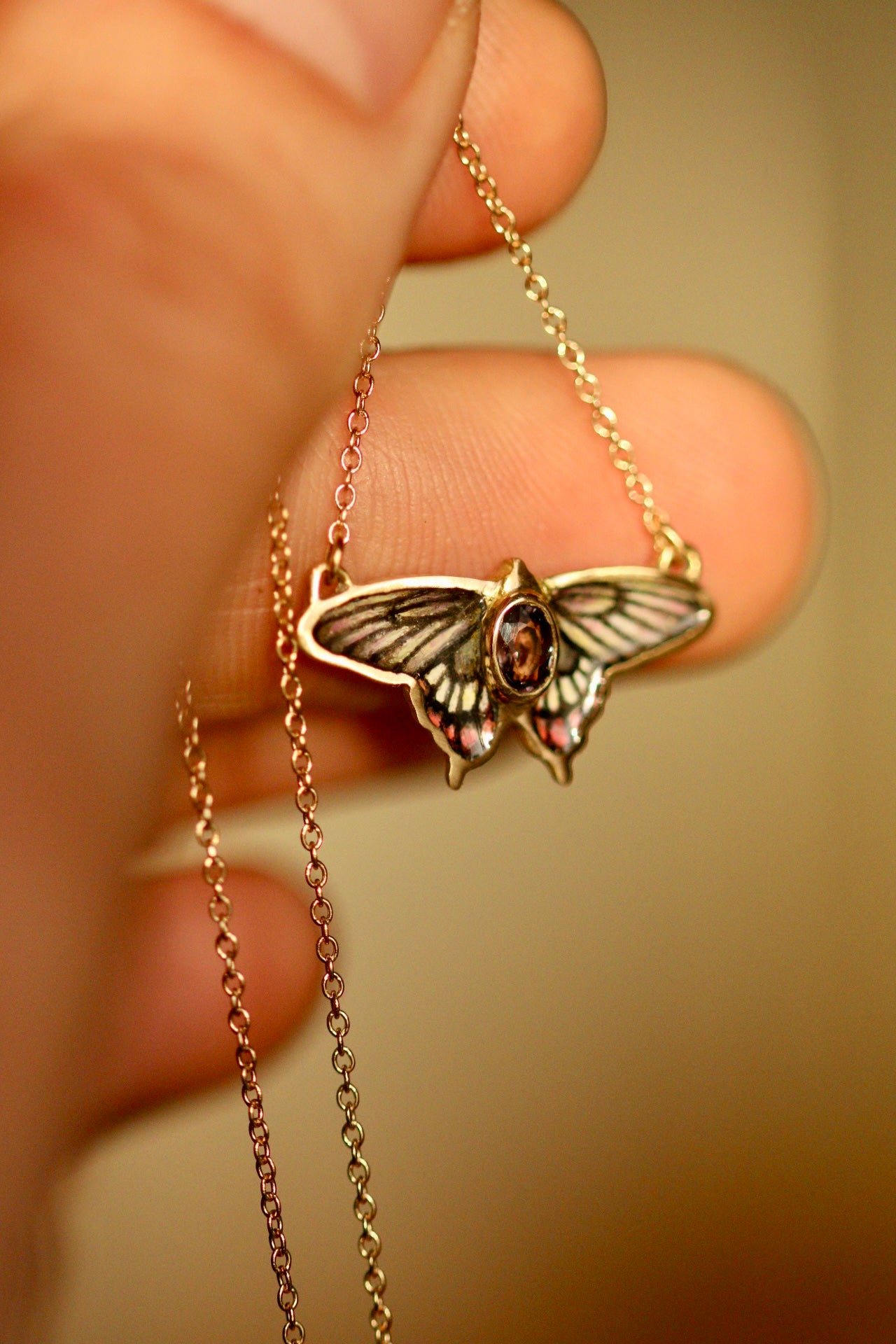 14k solid gold Malabar rose butterfly pendant