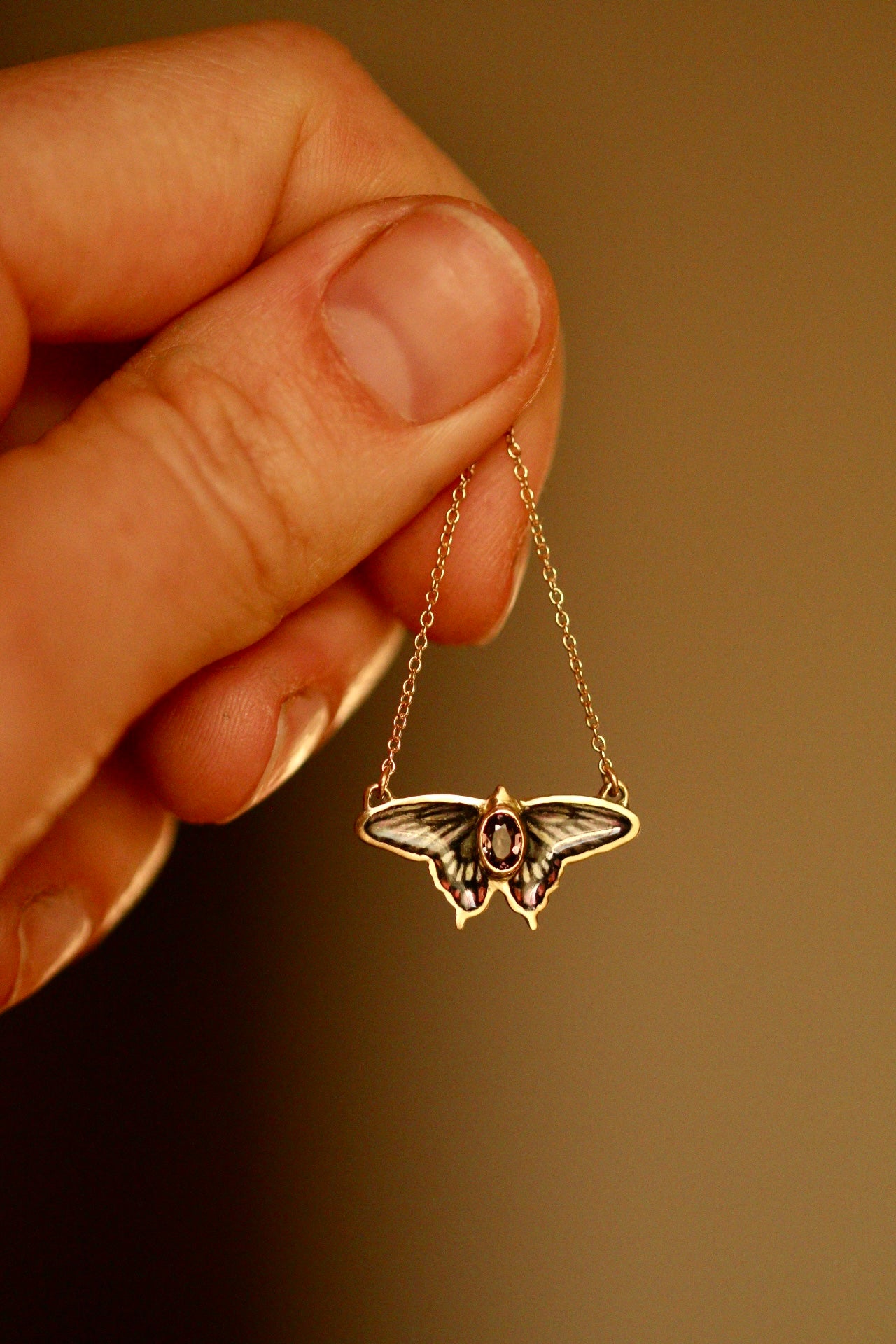 14k solid gold Malabar rose butterfly pendant