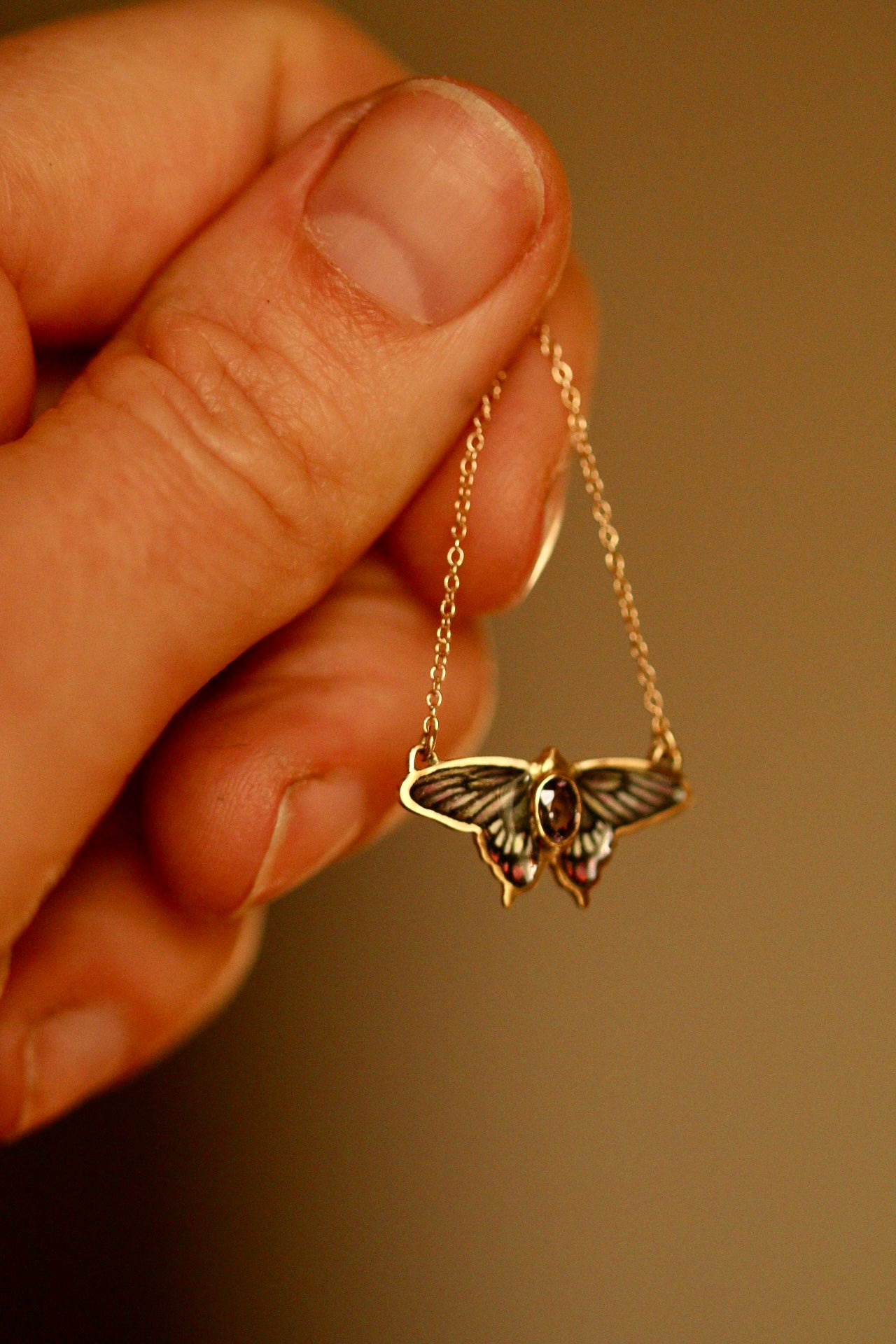 14k solid gold Malabar rose butterfly pendant