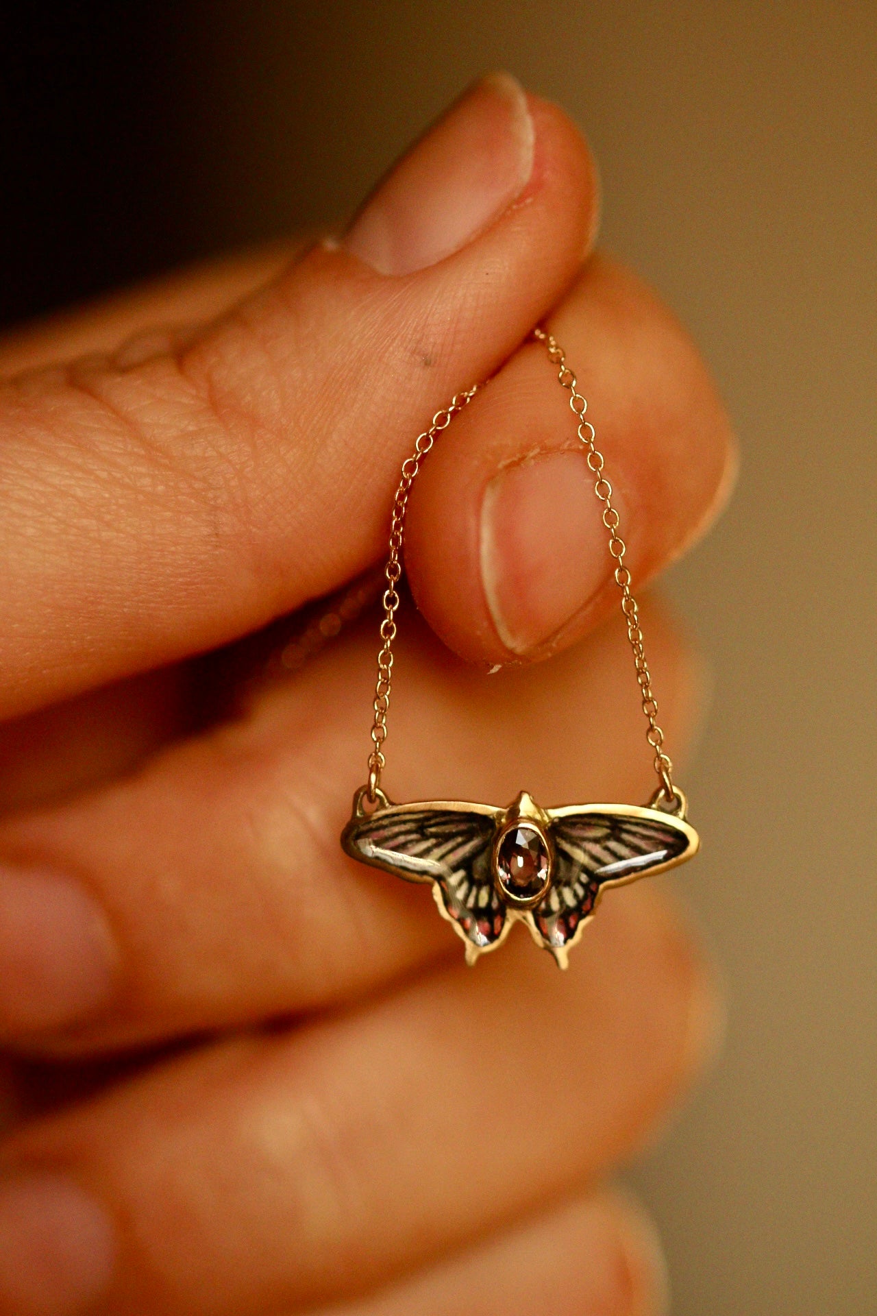 14k solid gold Malabar rose butterfly pendant