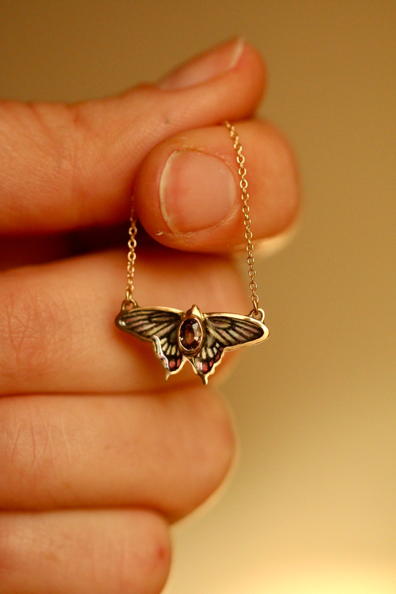 14k solid gold Malabar rose butterfly pendant