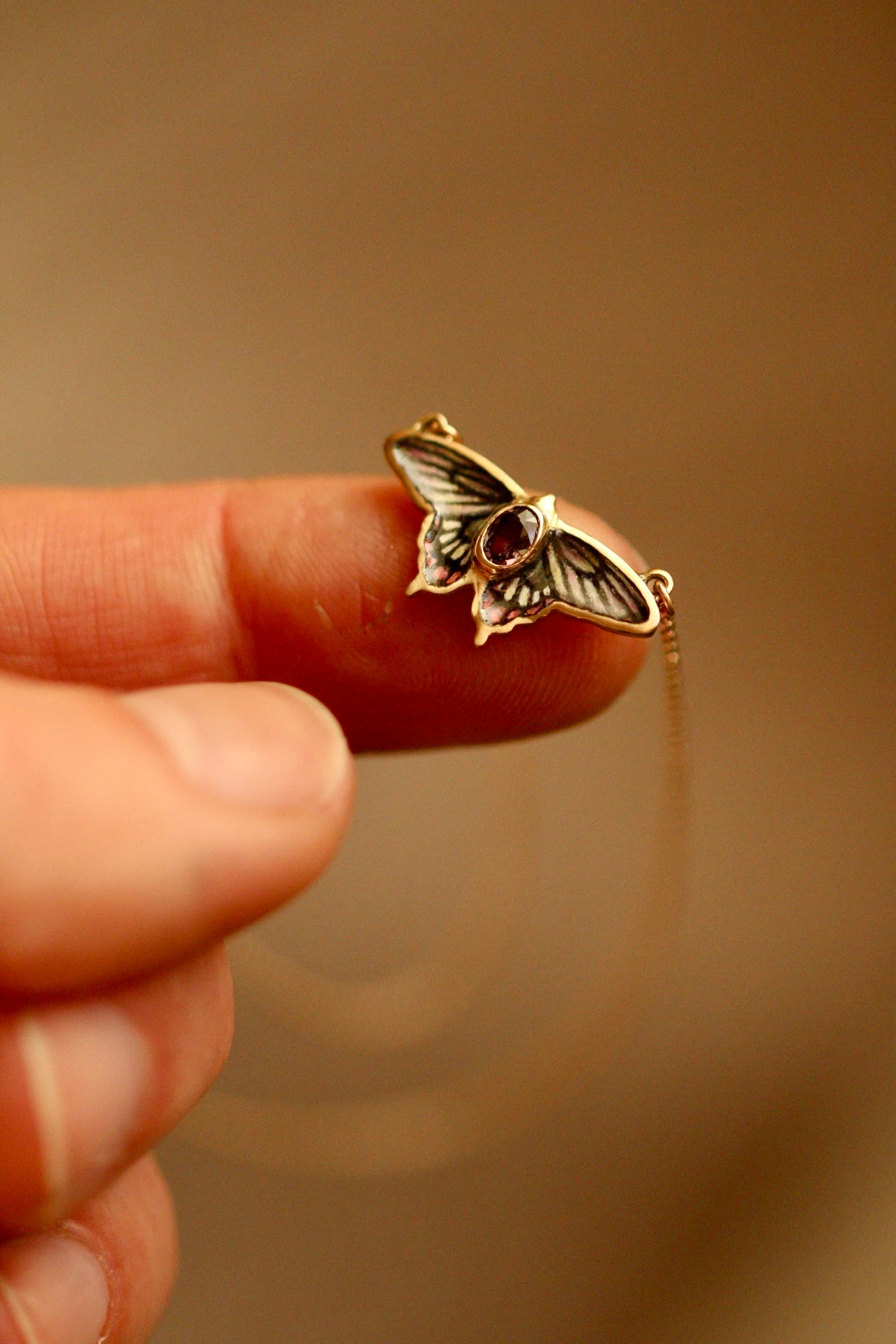 14k solid gold Malabar rose butterfly pendant