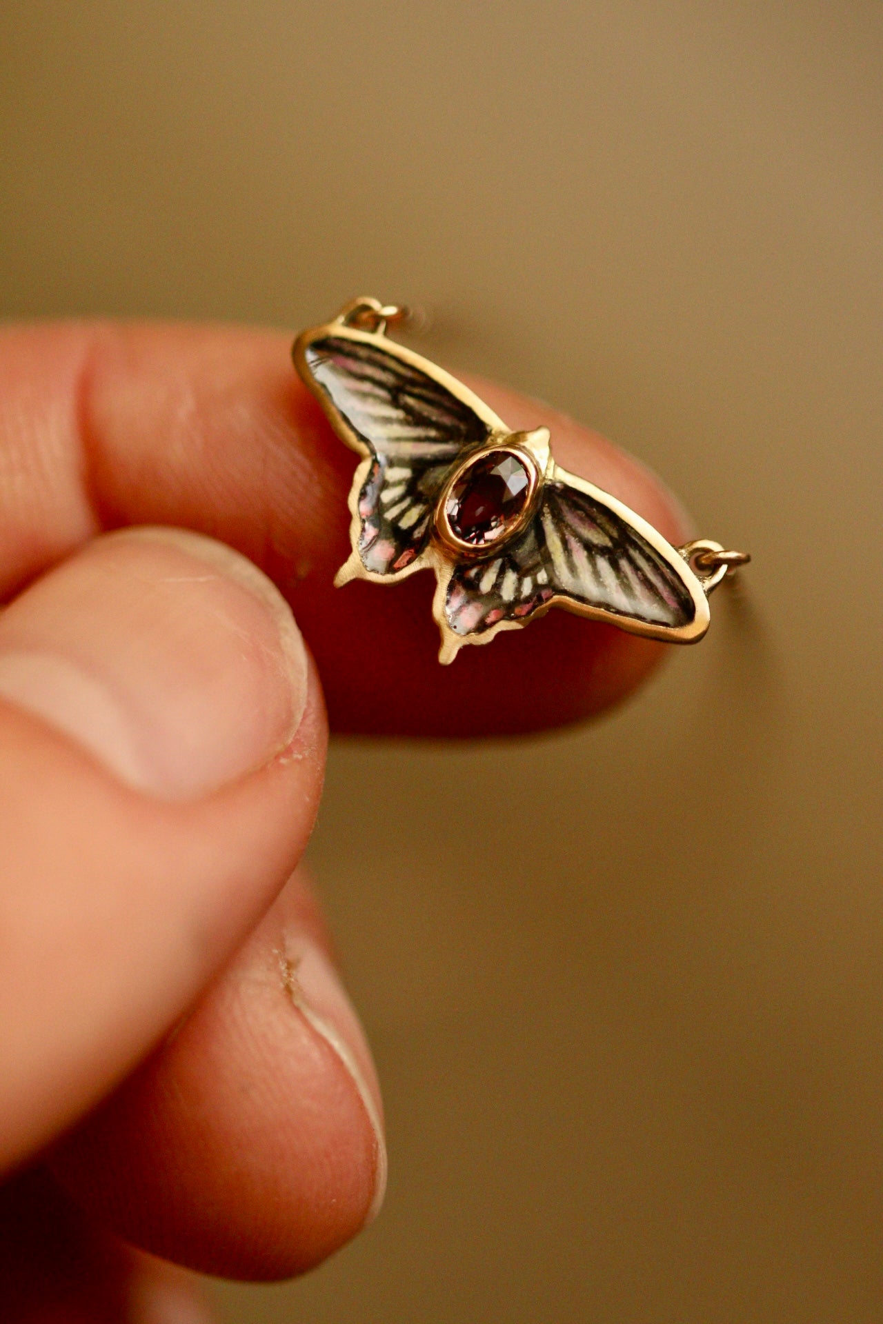 14k solid gold Malabar rose butterfly pendant