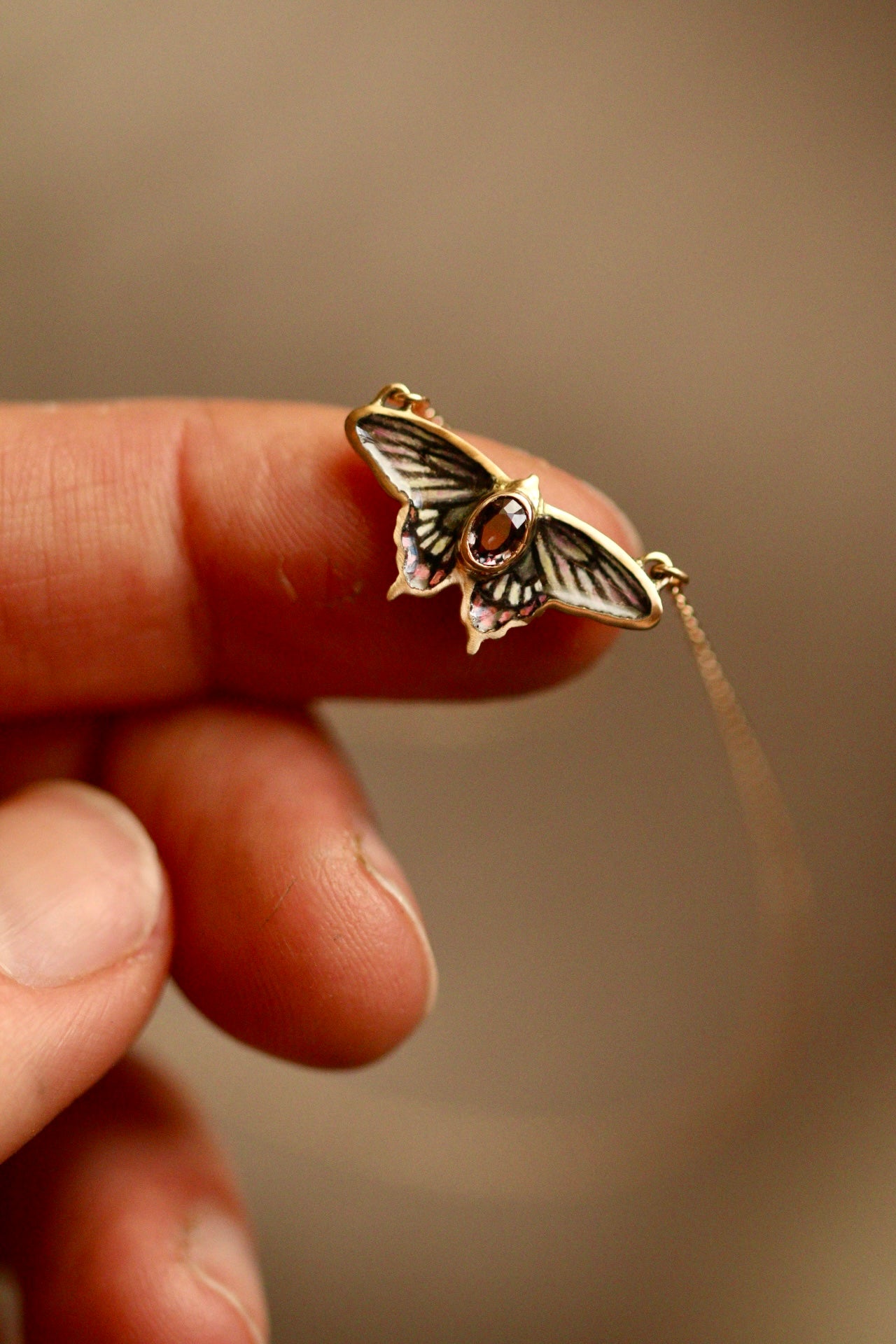 14k solid gold Malabar rose butterfly pendant