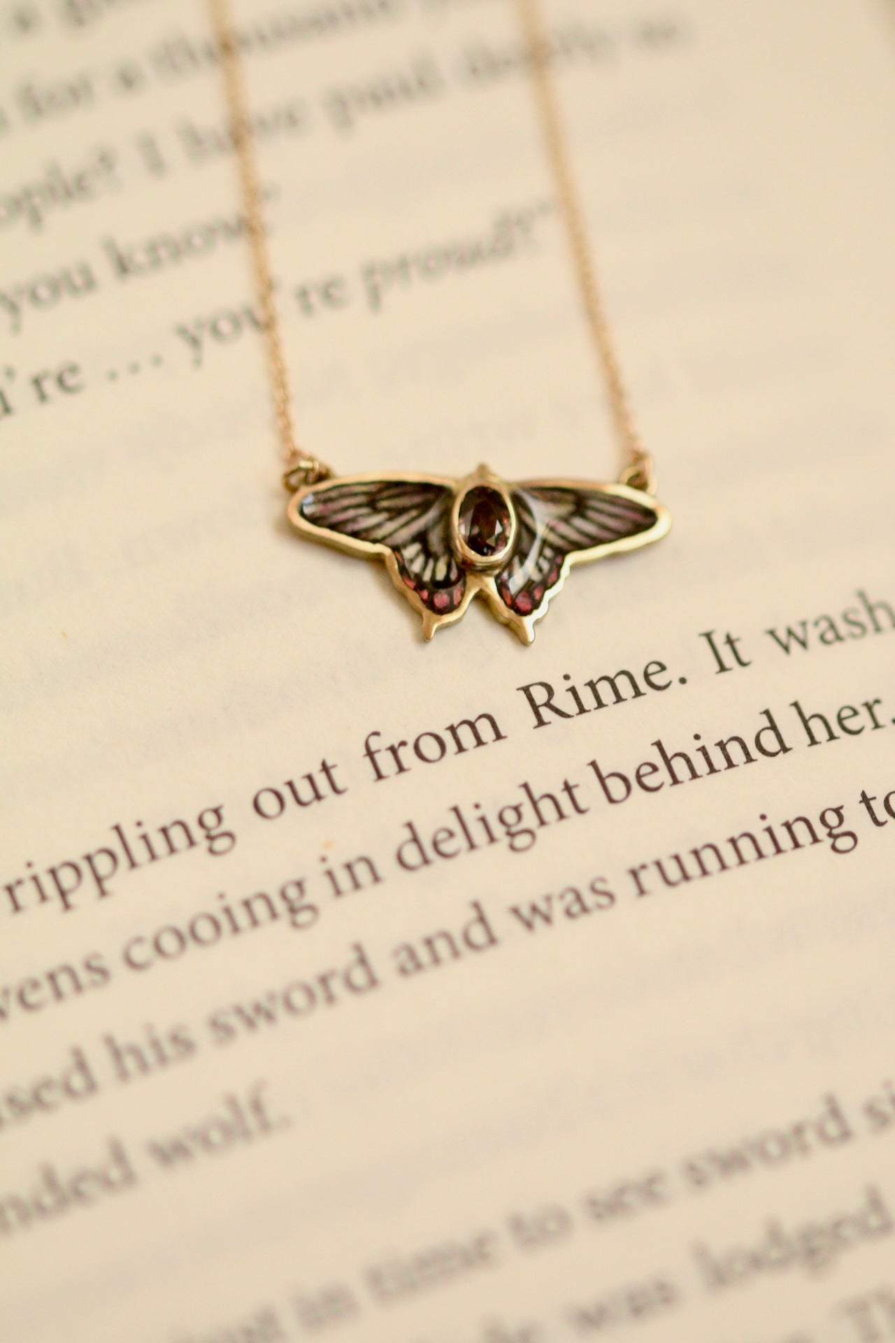 14k solid gold Malabar rose butterfly pendant