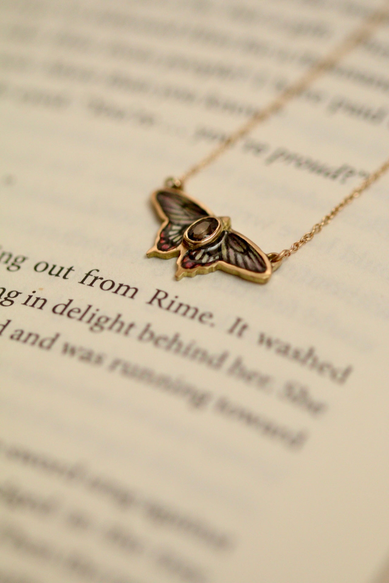 14k solid gold Malabar rose butterfly pendant