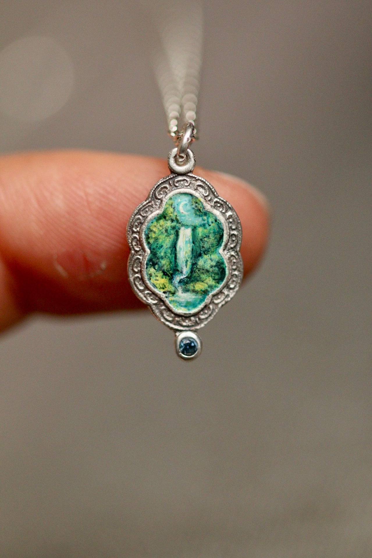 Moonlit waterfall portal pendant