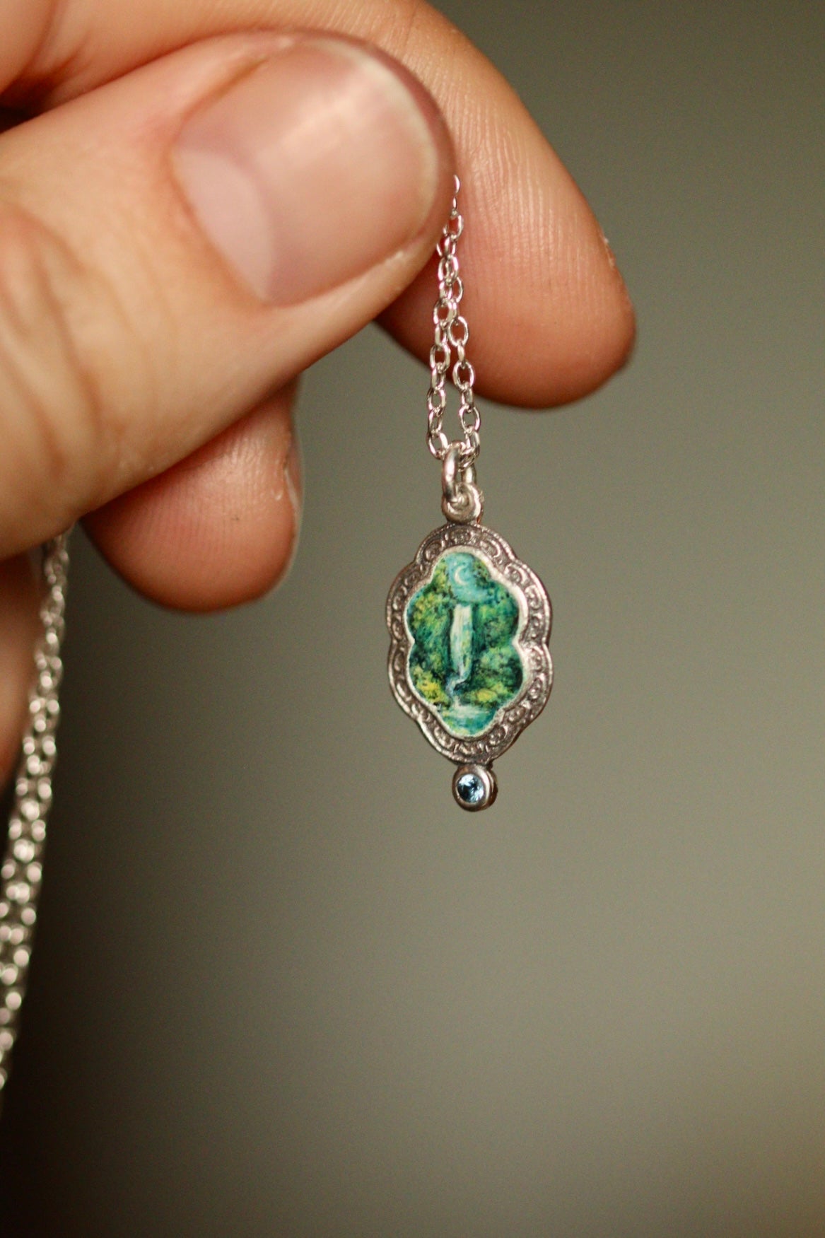 Moonlit waterfall portal pendant