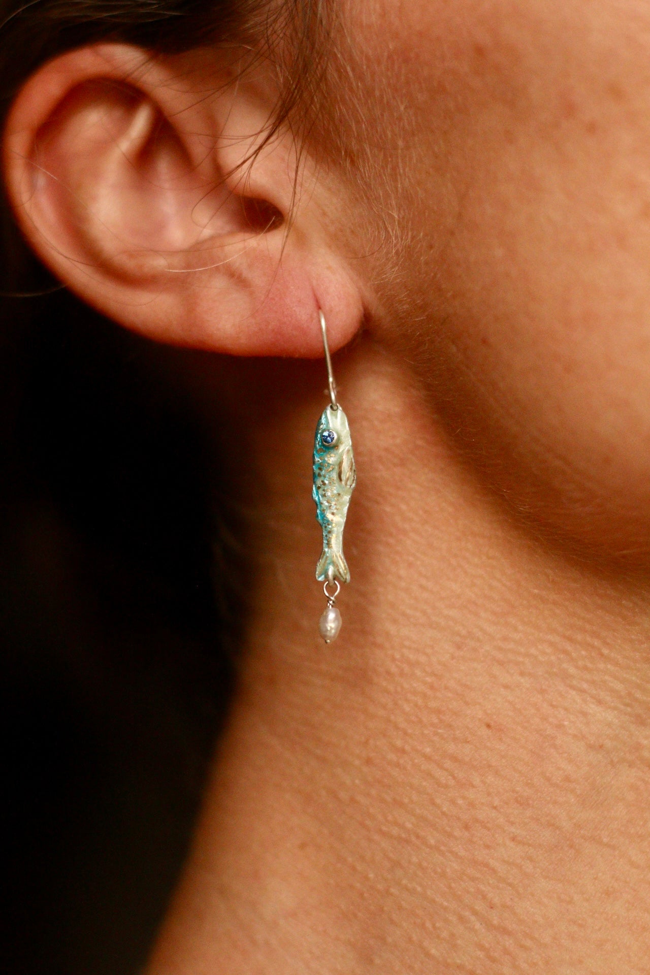 Enamel fish earrings