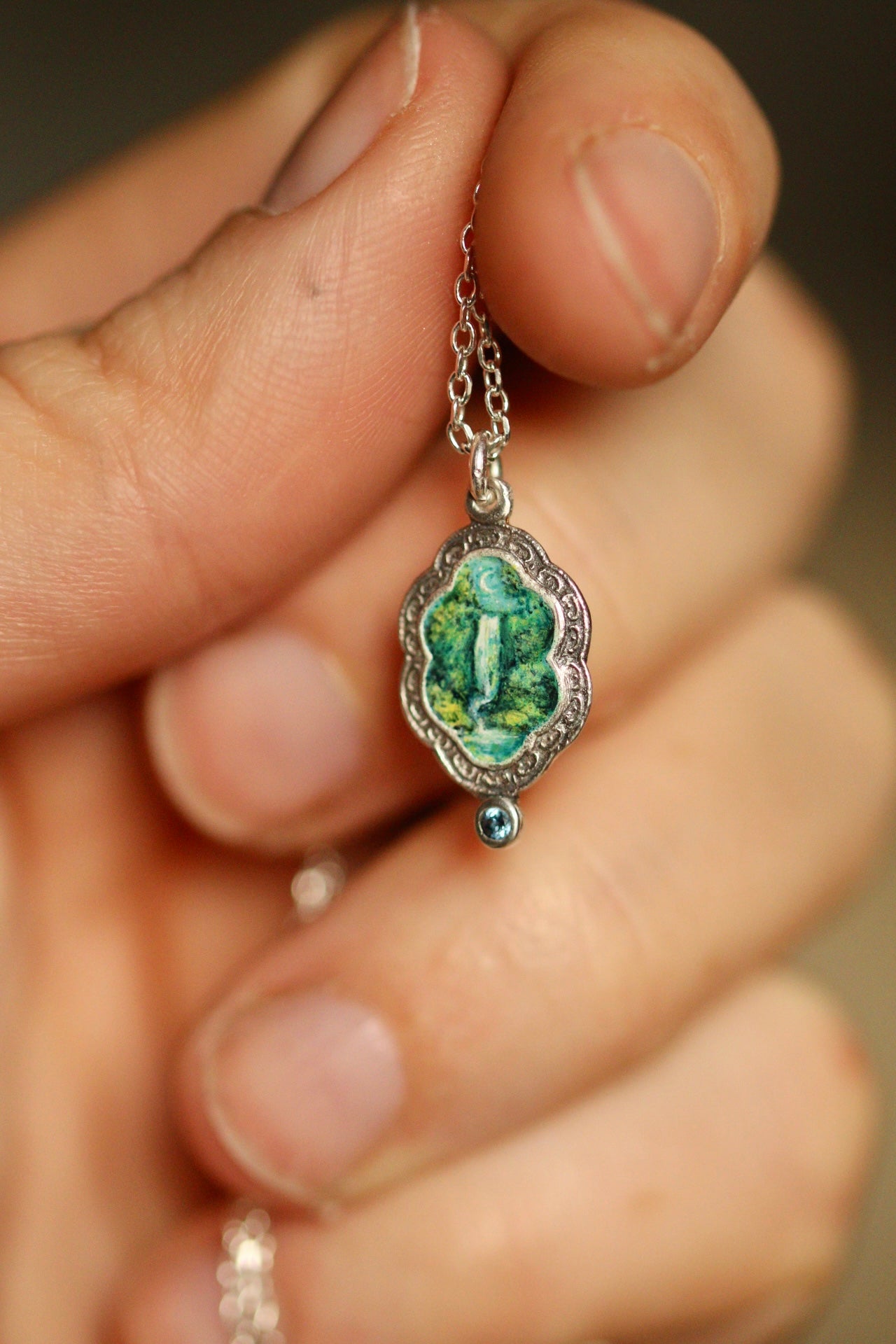 Moonlit waterfall portal pendant