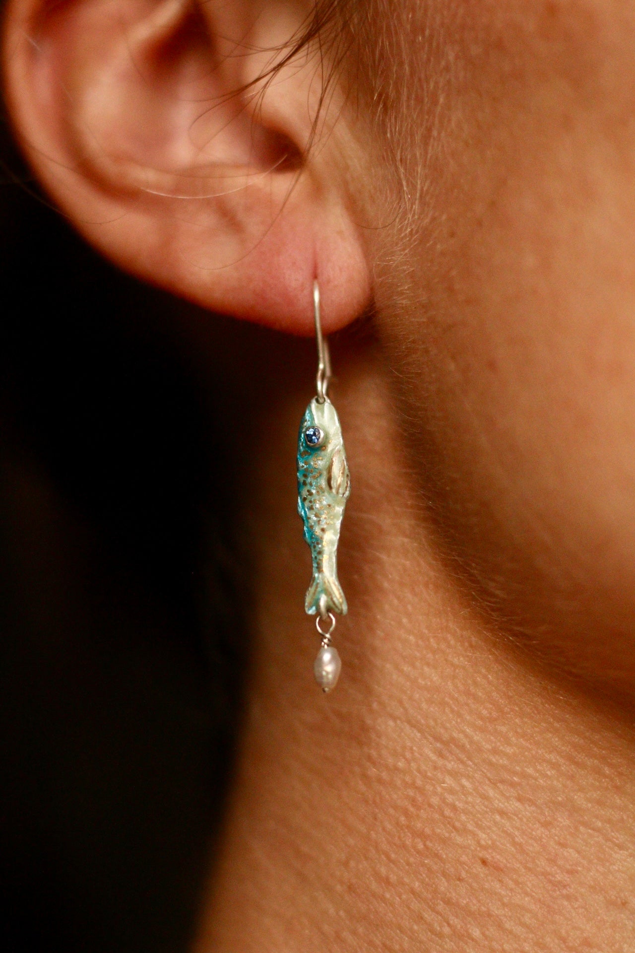 Enamel fish earrings
