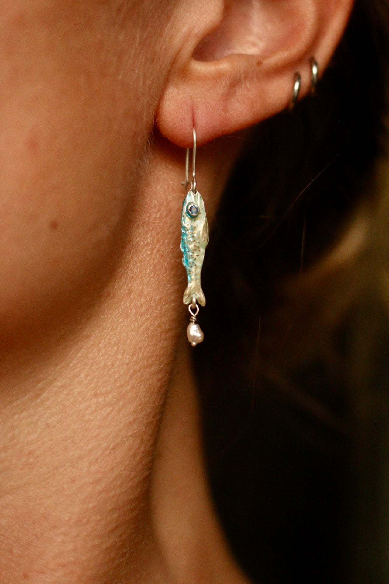 Enamel fish earrings