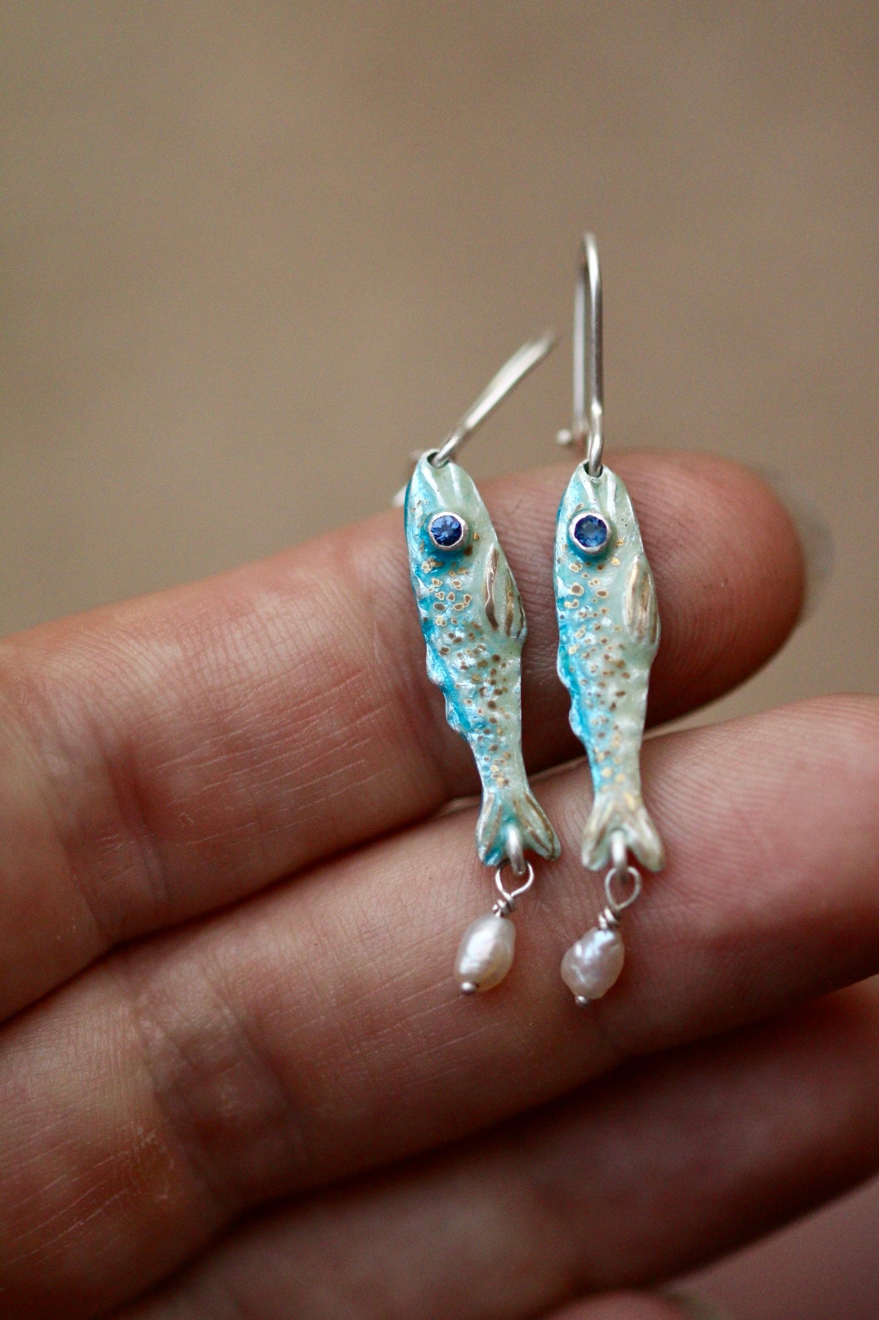 Enamel fish earrings
