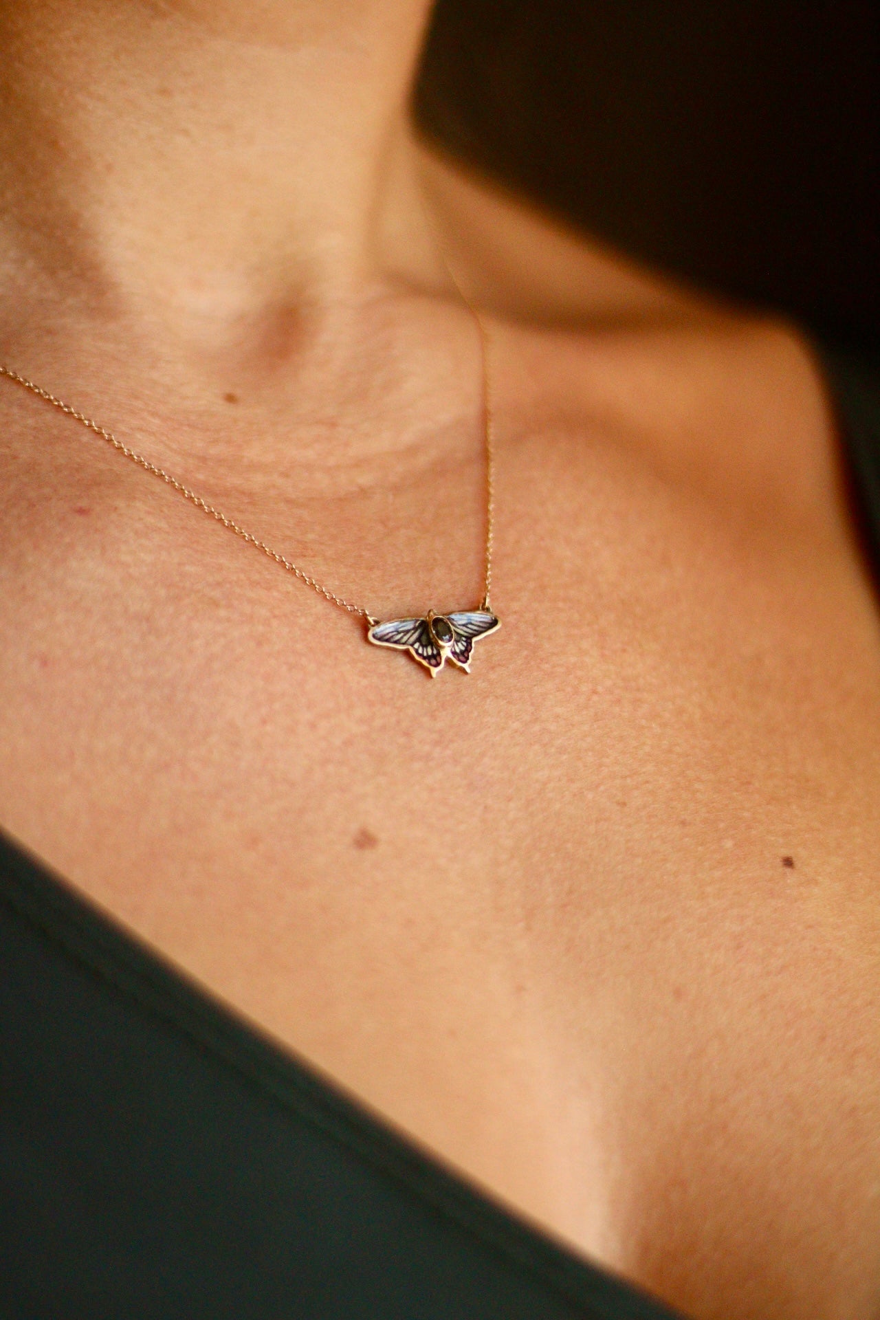 14k solid gold Malabar rose butterfly pendant