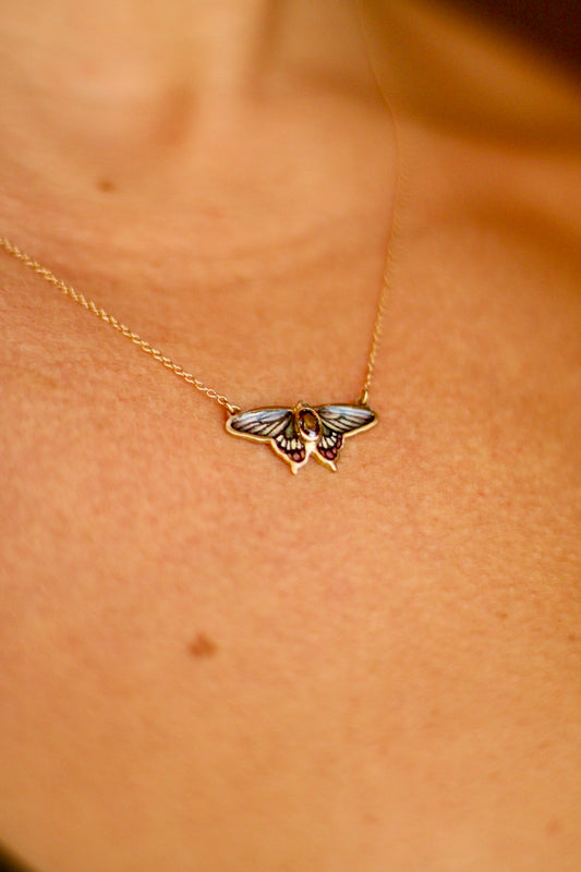 14k solid gold Malabar rose butterfly pendant