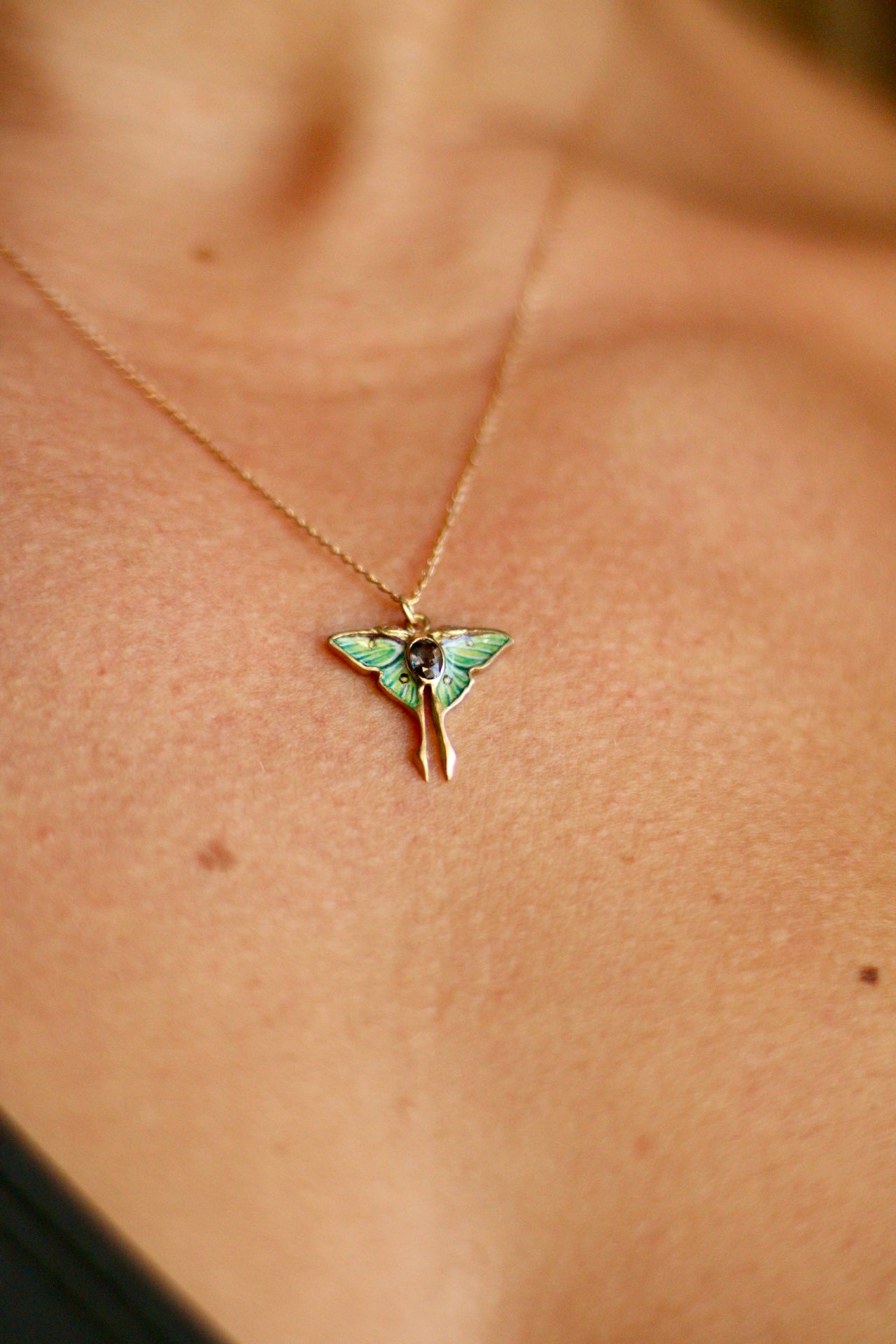 Solid 14k gold luna moth pendant