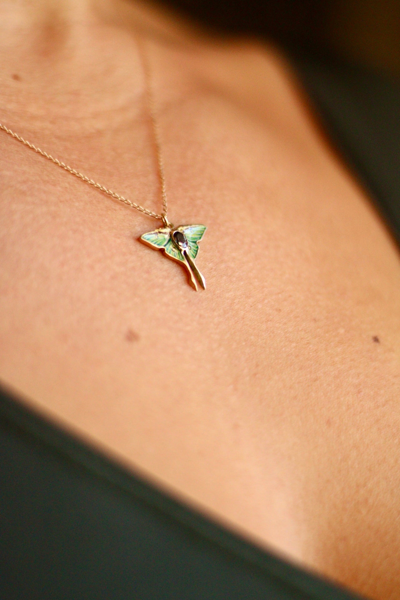 Solid 14k gold luna moth pendant