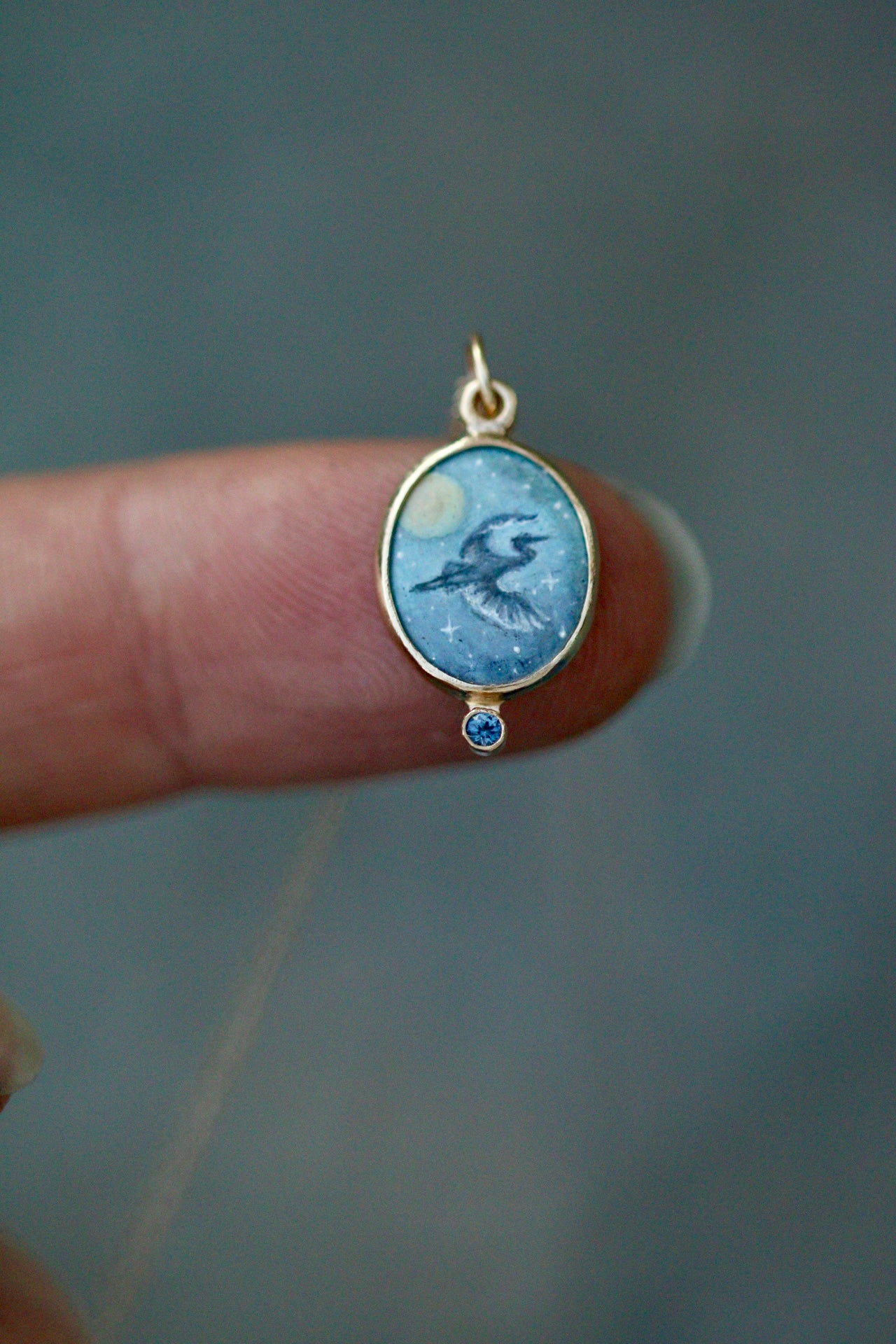 Blue heron pendant in solid 14k gold