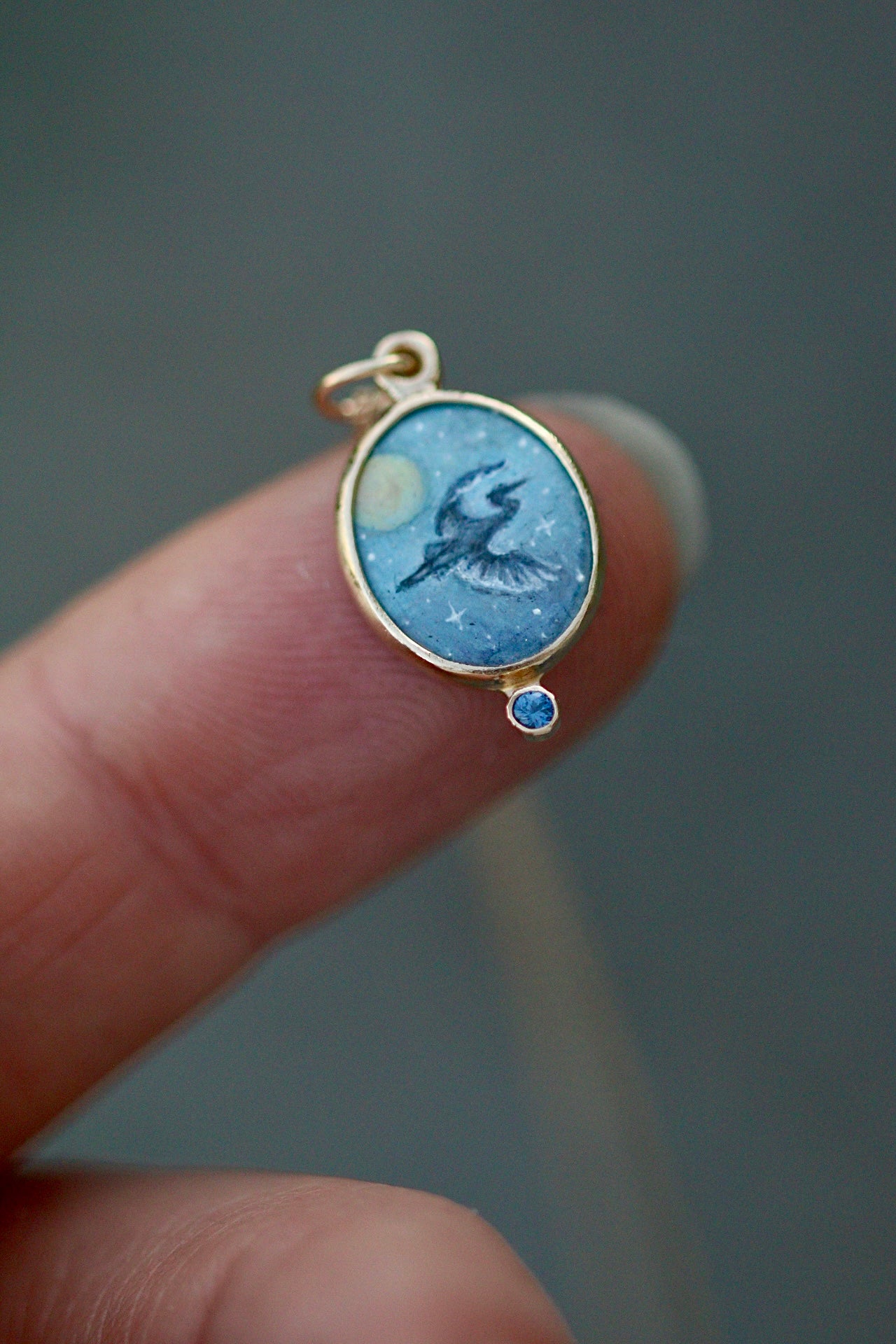 Blue heron pendant in solid 14k gold