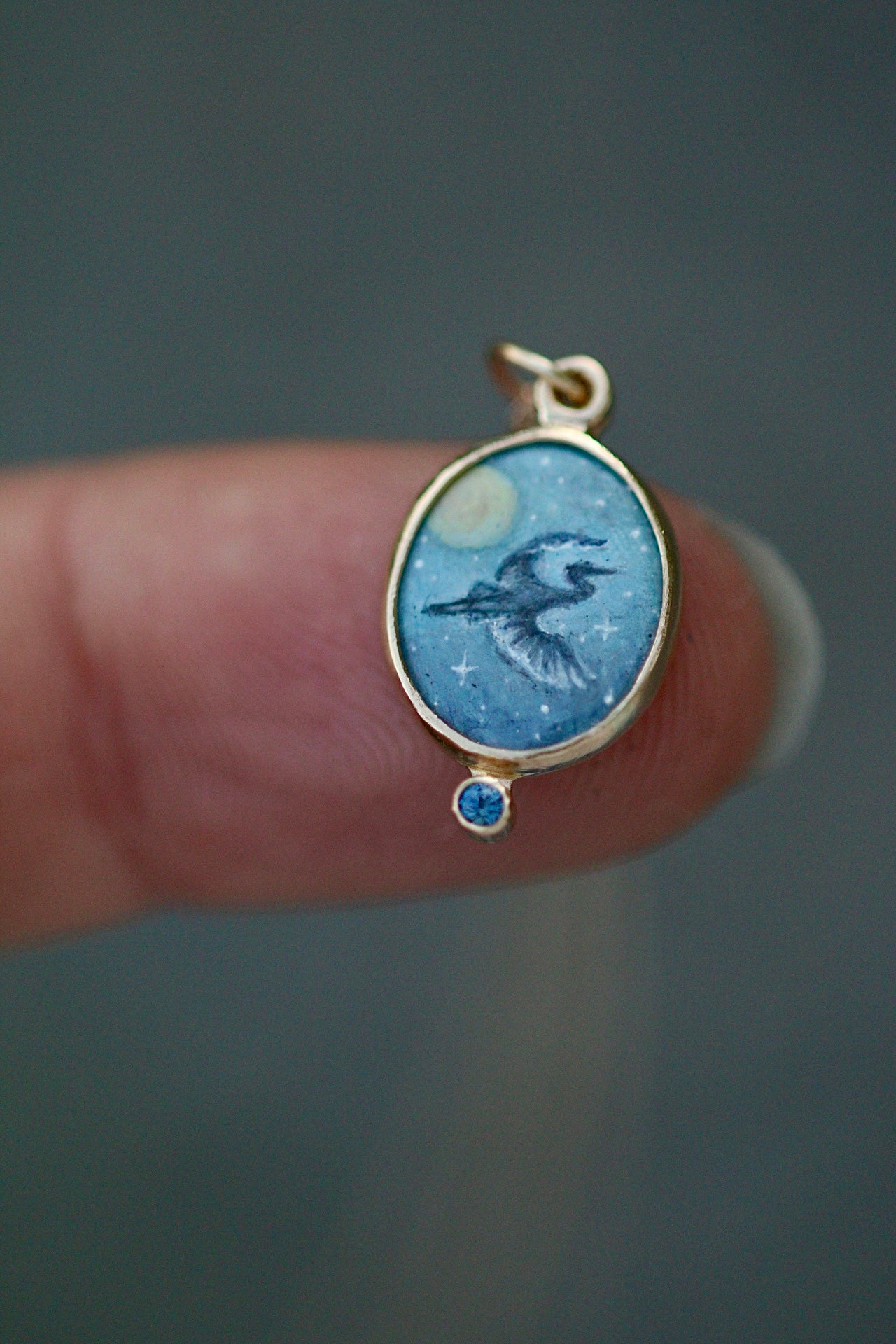 Blue heron pendant in solid 14k gold