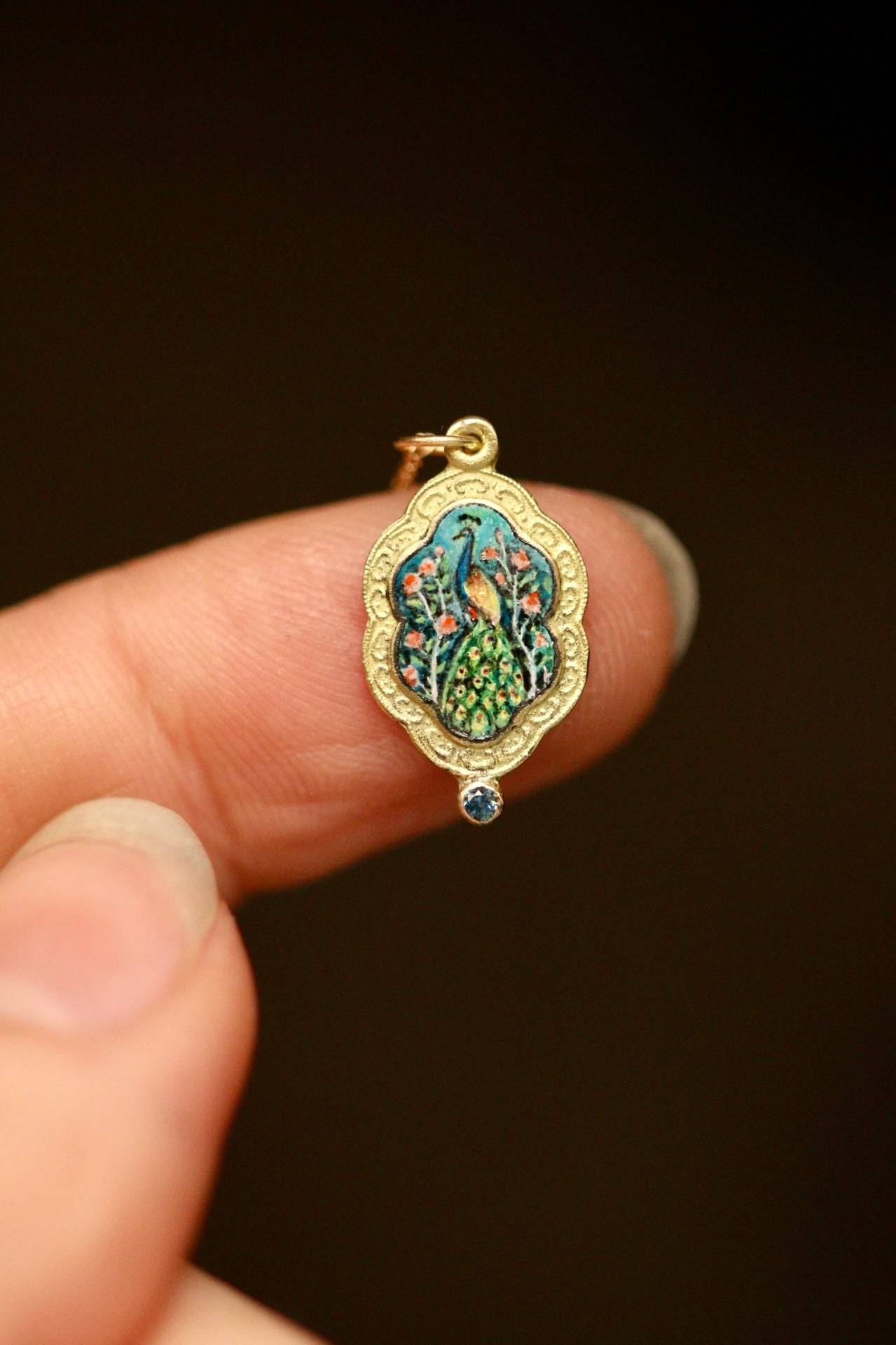 Solid 14k gold peacock pendant