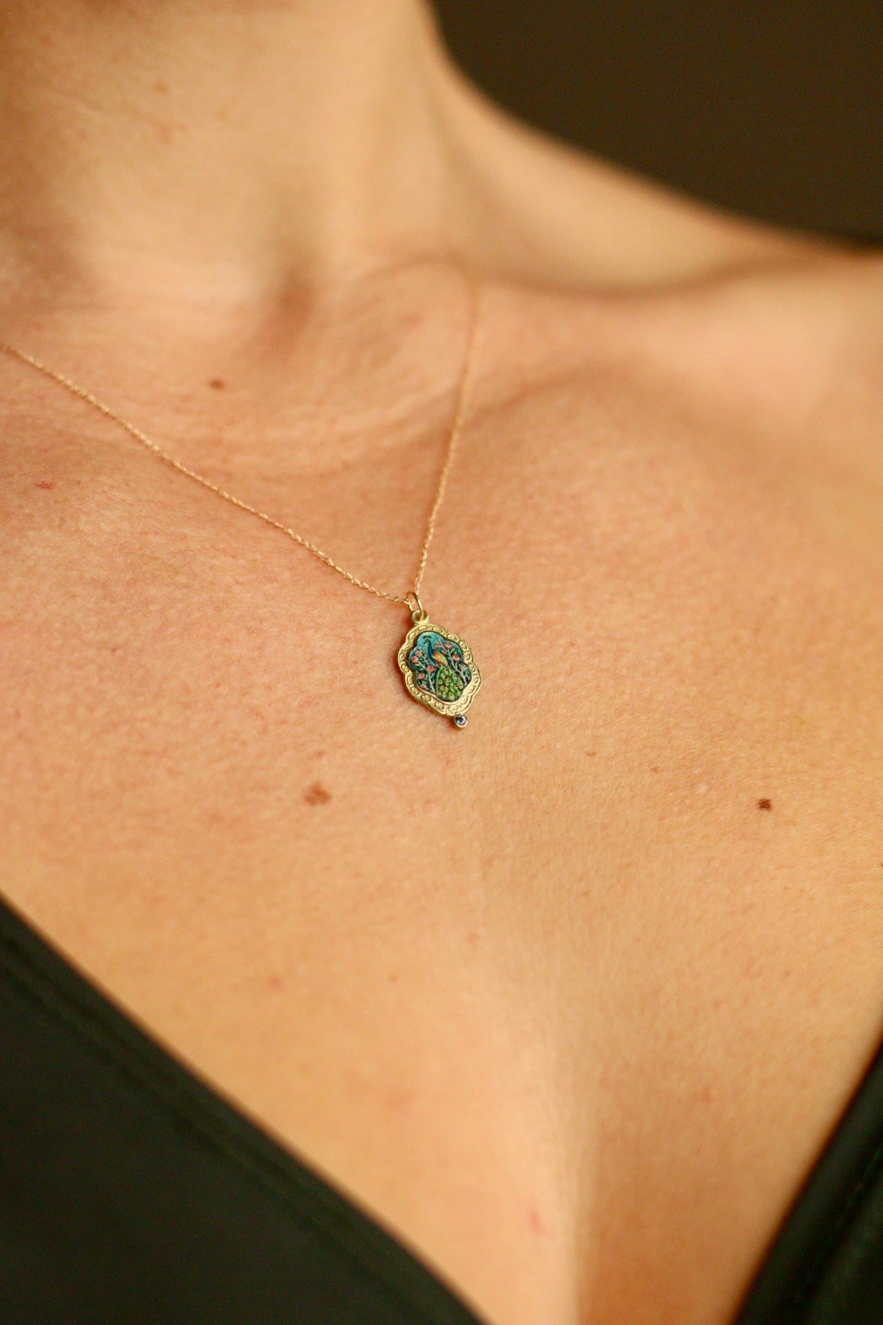 Solid 14k gold peacock pendant