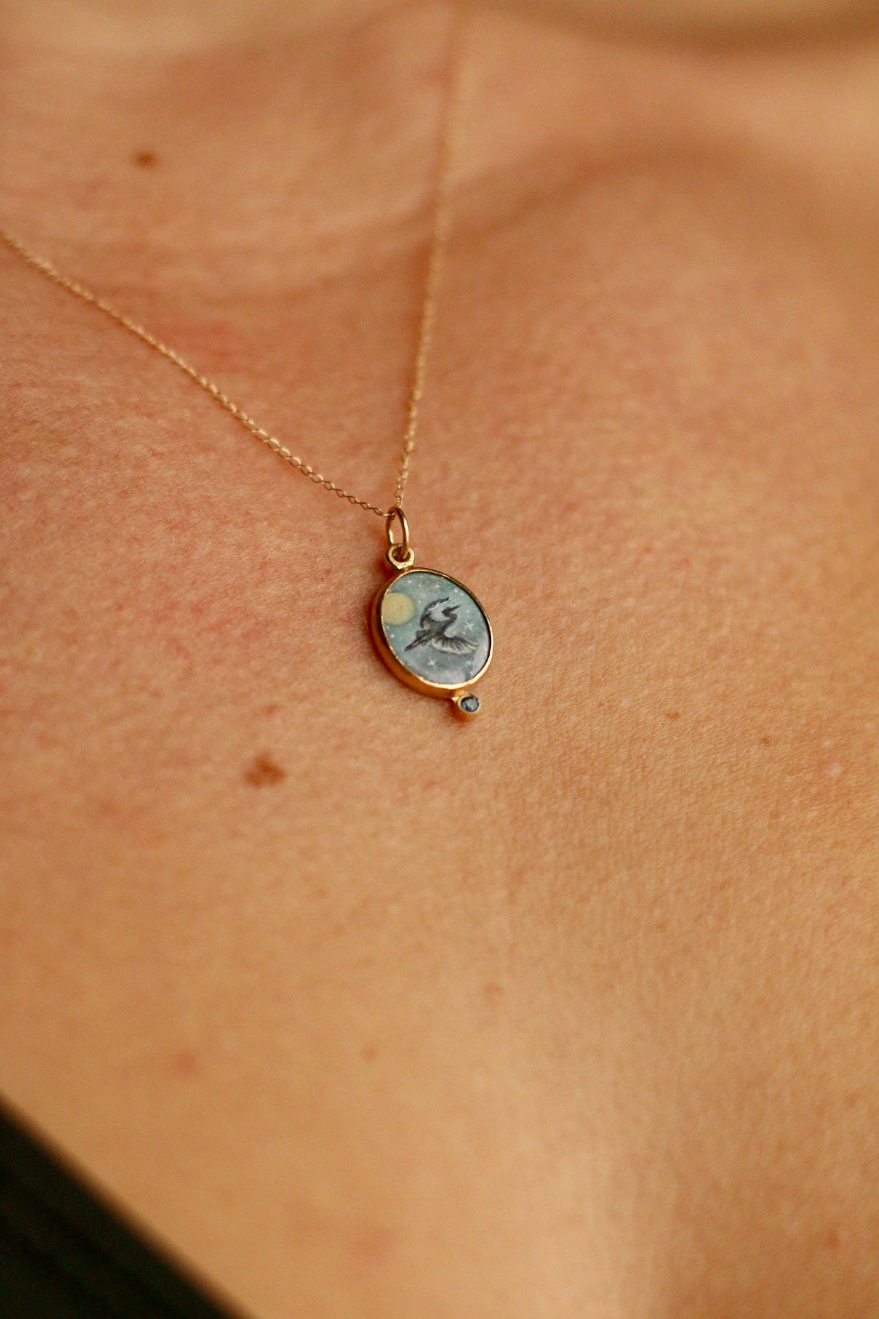 Blue heron pendant in solid 14k gold