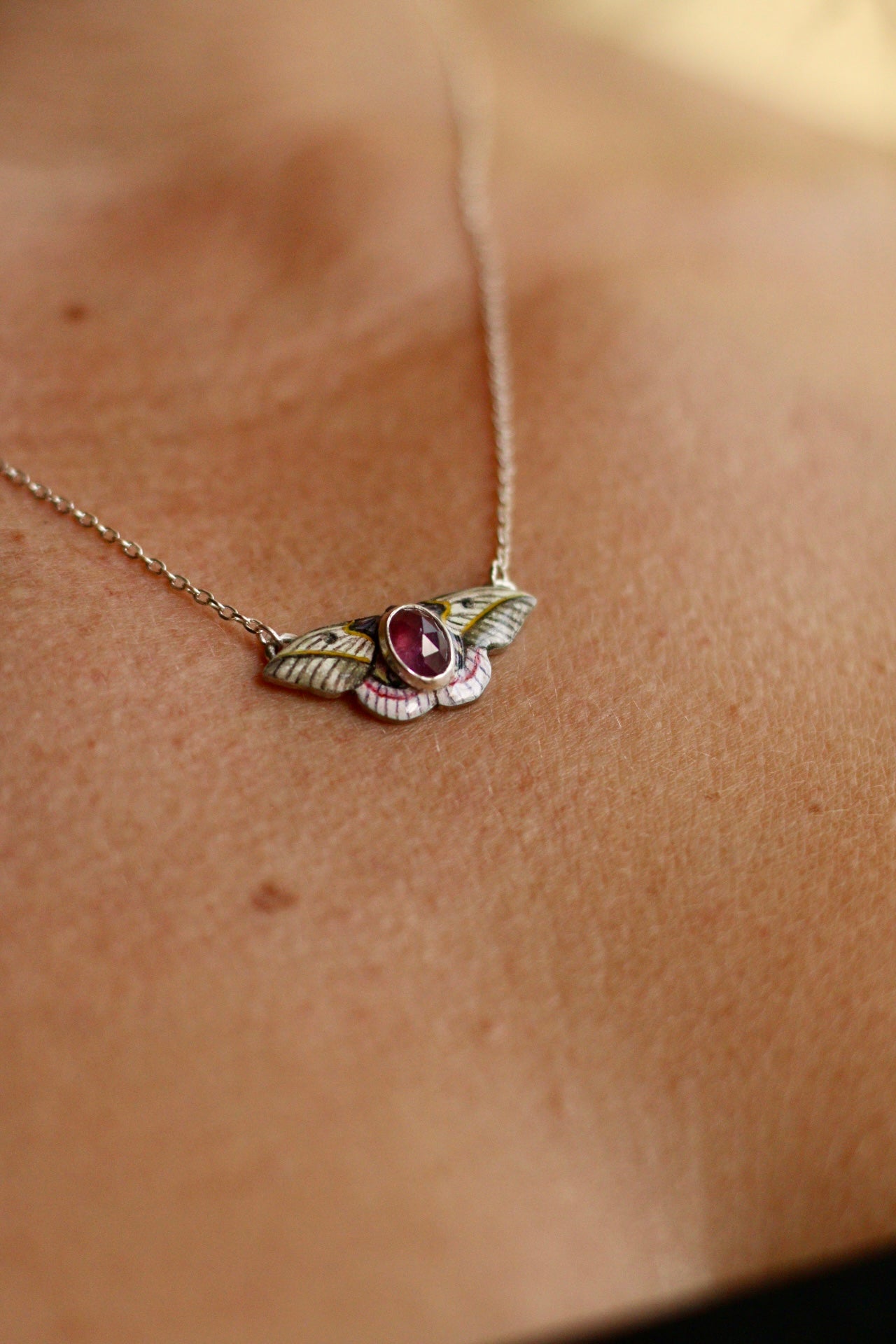 Pink silk moth pendant